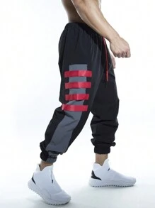 SHEIN Fitness Nam In Eo Dây rút Quần thể thao - màu đen - Xem 2