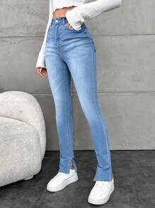 EURMUSE Women's Slim Fit Cat Whiskers Design Jeans - White - View 5