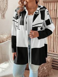 SHEIN LUNE Của phụ nữ Kích thước lớn Hình học In Dây kéo áo có mũ Áo khoác - Nhiều màu - Xem 5