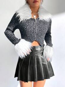 Flirla Women's Zipper Front Cardigan With Fringe Hem - Black - View 1