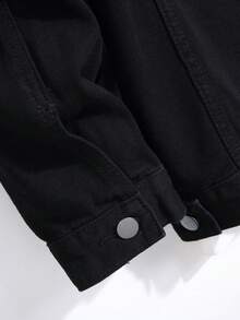 Manfinity Homme Men's Loose Fit Denim Jacket With Flip-Cuffs And Zippered Pockets - Black - View 3