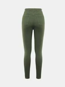 SHEIN 少女破洞牛仔褲 - 軍綠色 - 查看 2