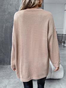 SHEIN LUNE Của phụ nữ Cổ chữ V Thả vai Màu thuần Áo len - Màu Khaki - Xem 2