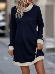 EMERY ROSE 女士色塊釦扣窗格運動連帽裙 - 藏蓝色 - 查看 6