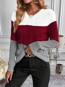 SHEIN Essnce 拼色圓領毛衣 - 彩色 - 查看 6