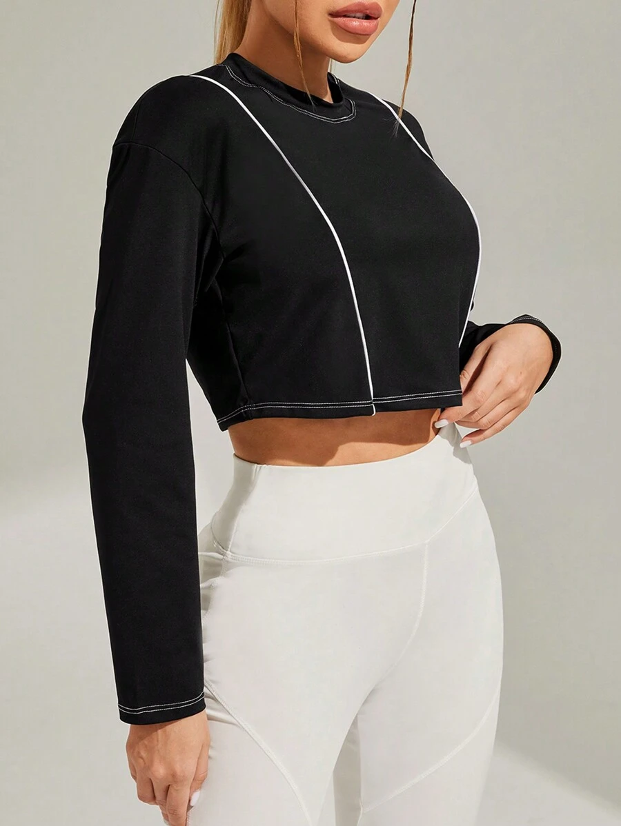 SHEIN Tennis Casual Của phụ nữ Thả vai Áo nỉ thể thao - màu đen - Xem 1