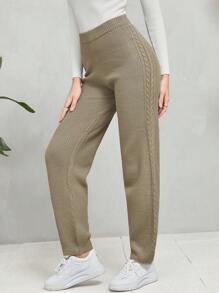 Mulvari Màu thuần Thẳng Quần len - Màu be - Xem 5