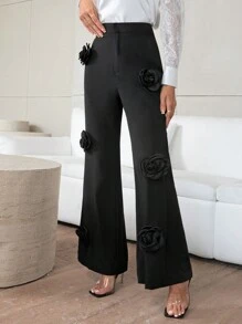 Firerie Quần ống loe họa tiết hoa 3D cho nữ - màu đen - Xem 3