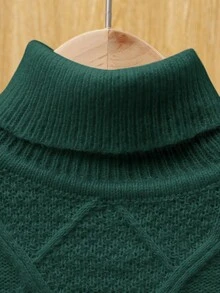 SHEIN Tween 男孩休閒寬鬆長袖高領毛衣 - 墨綠色 - 查看 4