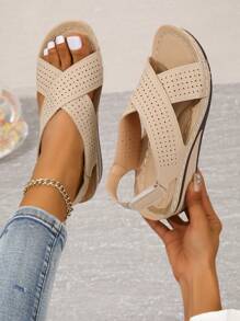 Của phụ nữ Ngoài trời Nhẹ & Thoải mái Nêm Gót chân & Dày Nền tảng Dép Quai Quai Mắt Cá Chân - Màu be - Xem 1