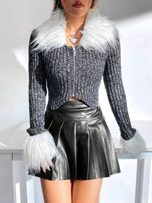 Flirla Women's Zipper Front Cardigan With Fringe Hem - Black - View 5