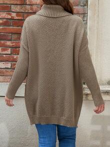 SHEIN LUNE Viền chia cắt Áo chui đầu Áo len - màu nâu - Xem 2