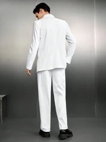 SWAVVY 男款寬鬆純白色西裝外套配長褲 - 白色 - 查看 2