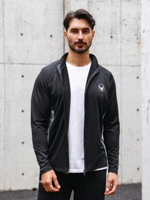 Street Sport 男士拉鍊前立領插肩袖運動夾克 - 黑色 - 查看 3