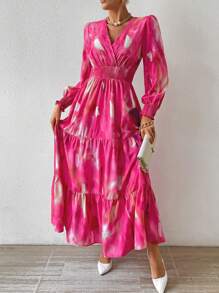 Breezaya Women's Shirred Waist Ruffle Hem Dress Maxi Women Outfit Fall Cloth For Women - Multicolor - View 4