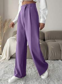 Của phụ nữ Eo cao Tím Quần tây - Màu tím - Xem 3