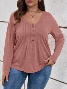 SHEIN LUNE 大碼女裝v領長袖t卹 - 粉色 - 查看 5