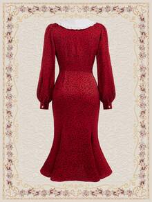SHEIN DECDS Vintage & Elegant Women'S Bodycon Dress With Large Collar And Mermaid Hem For Autumn/Winter - Red - View 4