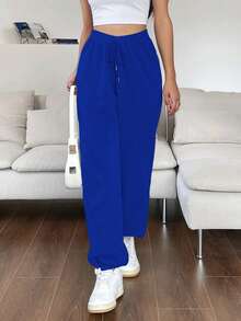 SHEIN Unity Của phụ nữ Dây rút Trở viền Quần Chạy bộ - Xanh đậm - Xem 6