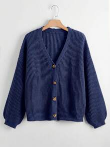 Calvaya Women's Plus Size Buttoned Cardigan - Royal Blue - View 1