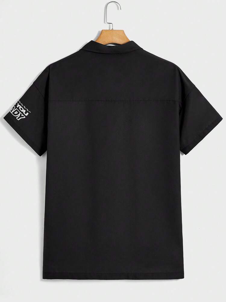 Loose Fit Men's Color Block Woven Short Sleeve Shirt