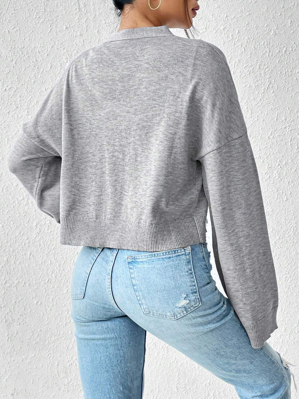 Gray Distressed Edge Knit Cardigan