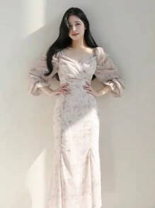 DAZY Floral Print Ruffle Sleeve Dress,Back To School Clothes - Pink - View 1