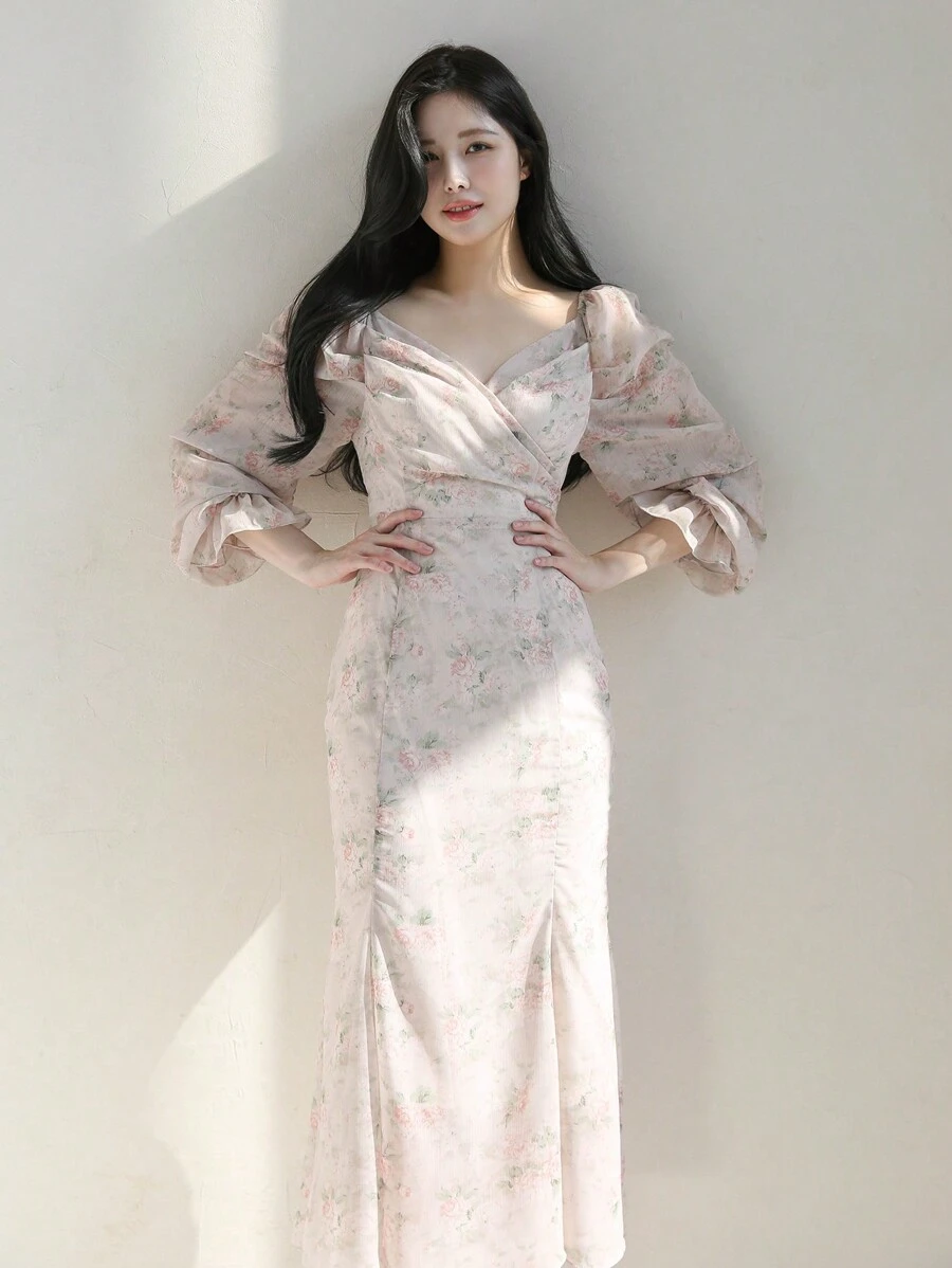 DAZY Floral Print Ruffle Sleeve Dress,Back To School Clothes - Pink - View 1