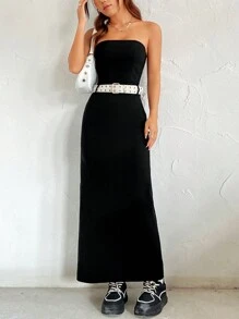 SHEIN EZwear 女式無肩帶無腰帶連身裙 - 黑色 - 查看 1