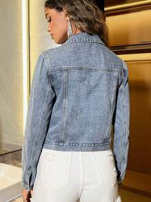 SHEIN BAE Women's Studded Denim Jacket - Blue - View 2