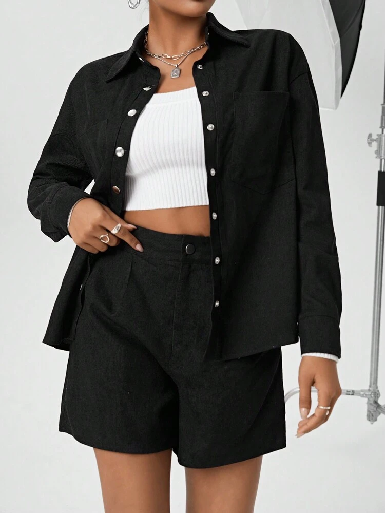 2pcs Corduroy Shirt Set