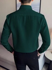 NITAGUT Men Solid Button Up Shirt - Dark Green - View 2