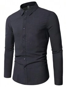 Manfinity Mode Men's Slim Fit Long Sleeve Shirt - Navy Blue - View 1