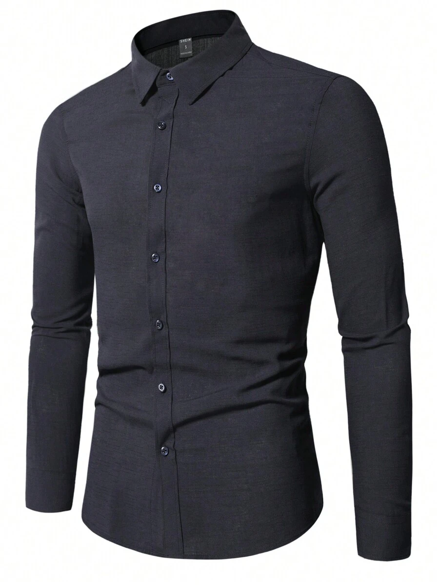 Manfinity Mode Men's Slim Fit Long Sleeve Shirt - Navy Blue - View 1