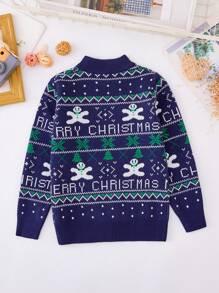 SHEIN Trẻ Cô gái Người Gingerbread In Áo len - Màu xanh hải quân - Xem 2