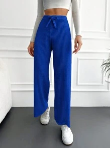 RueChic Solid Knot Waist Straight Leg Pants - Blue - View 5