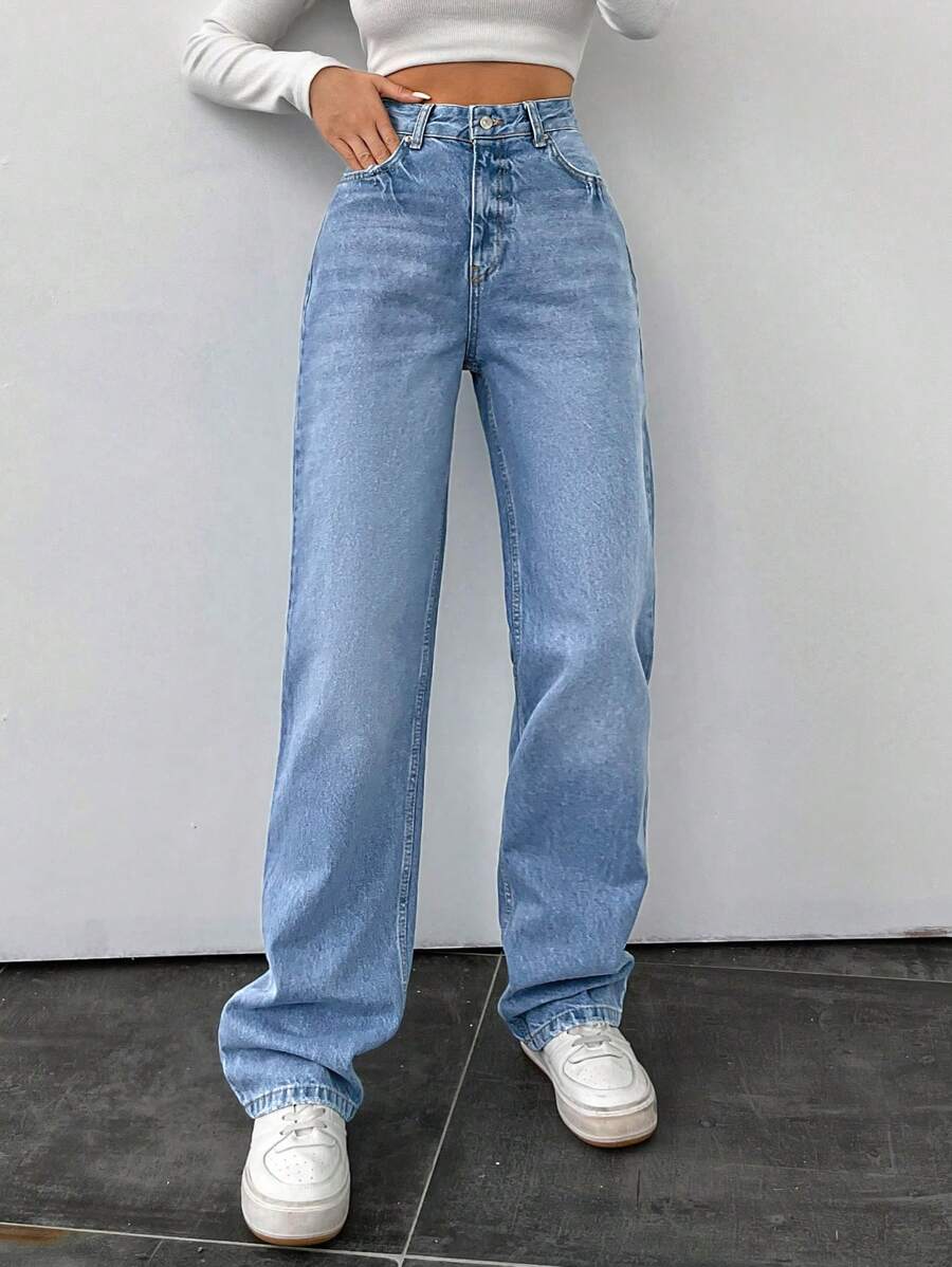 EURMUSE Vaqueros de pierna recta con cremallera - Azul - Ver 1