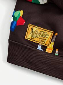 Willy Wonka and the Chocolate Factory X SHEIN Plus Bottle & Lollipop Print Drawstring Hooded Sweatshirt - Multicolor - View 3