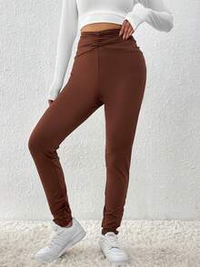 SHEIN Essnce Của phụ nữ Xếp li Eo Xà cạp - Cà phê nâu - Xem 6