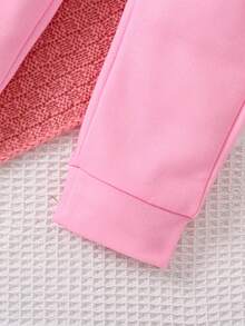 SHEIN Nhỏ bé Cô gái In thư Áo nỉ Và Quần thể thao Bộ - Hồng - Xem 3