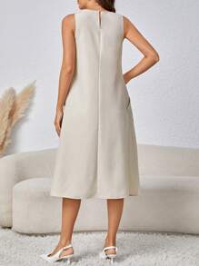 EMERY ROSE Slanted Pocket Sleeveless Vest Style Dress - Apricot - View 2