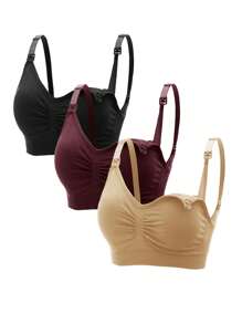 SHEIN 孕婦3件褶邊哺乳內衣 - 彩色 - 查看 5