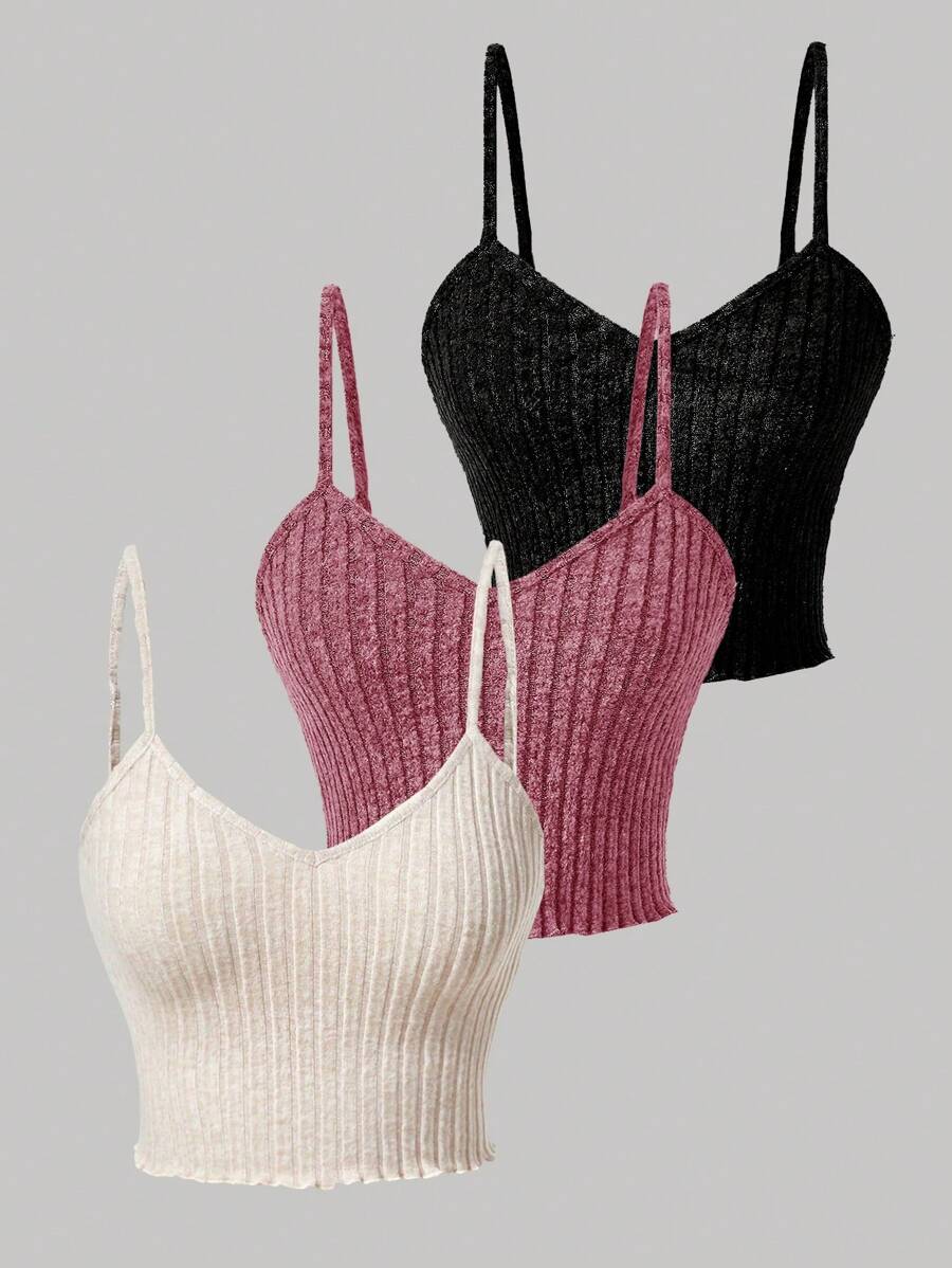 SHEIN ChicEase 3 cái/bộ Màu thuần Áo ba lỗ Áo ba lỗ - Nhiều màu - Xem 1