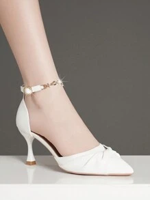 2025秋冬季女士尖头绑带镂空高跟鞋，细跟低帮，优雅