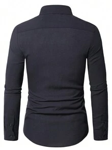 Manfinity Mode Men's Slim Fit Long Sleeve Shirt - Navy Blue - View 2