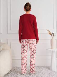 RueChic Women's Christmas Pattern Pajamas Set - Red and White - View 2