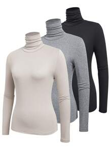 SHEIN Essnce 女士純色高領修身t卹 - 彩色 - 查看 1