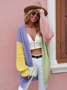 SHEIN LUNE Women's Color Block Drop Shoulder Cardigan - Multicolor - View 4