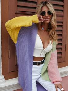 SHEIN LUNE Women's Color Block Drop Shoulder Cardigan - Multicolor - View 7