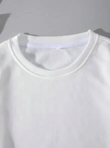 SHEIN LUNE 女字母印花抓絨運動衫 - 白色 - 查看 4